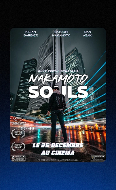 a poster of a movie - impressive - guy standing lights rays big title